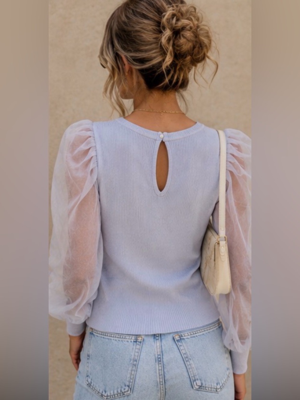 Anthropologie Ribbed Puff Sleeve Top | Coquette Balletcore Sweater Blouse - Picture 2 of 4